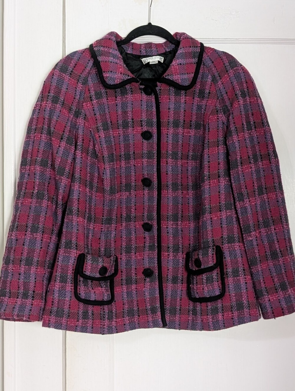 Pendleton Plus Plaid Tweed Wool Collared Jacket Women's 18W Pink Purple Blazer